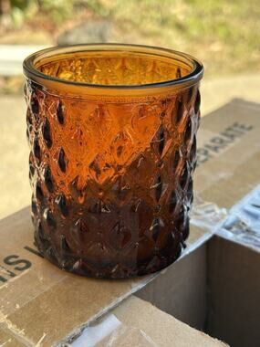 Set Of 8 Amber Votive Candles Holders